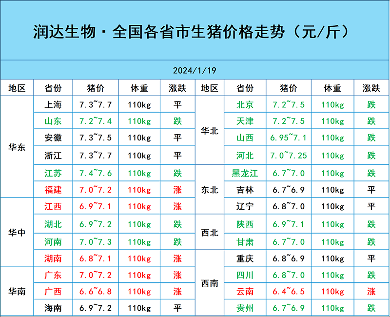 1月19日豬價行情