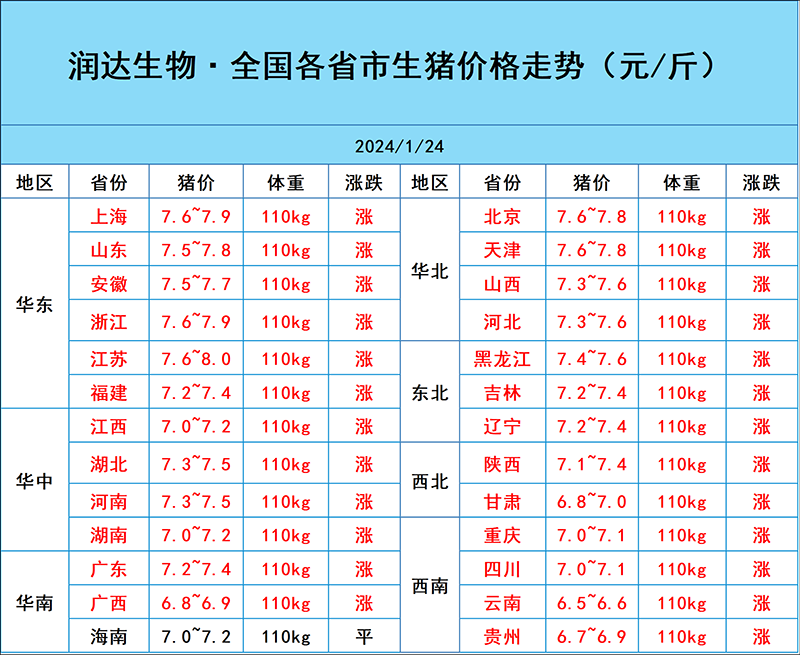 1月24日豬價(jià)行情