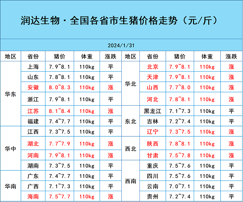 1月31日豬價行情