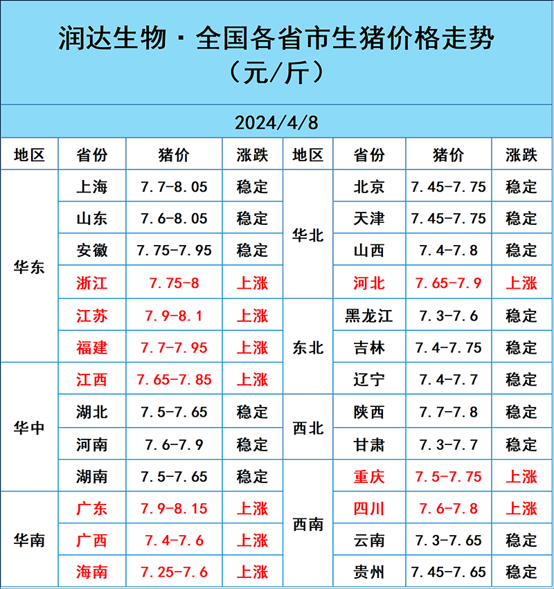 2024年4月8日明日豬價行情